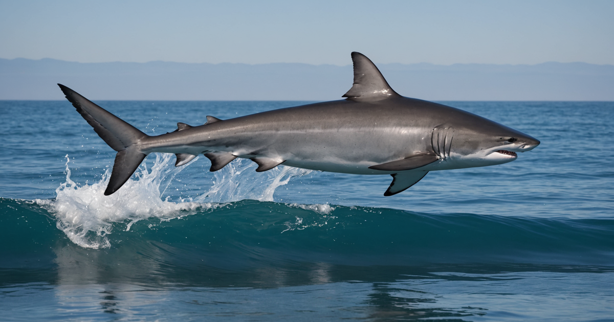 A playful salmon shark breaching the water