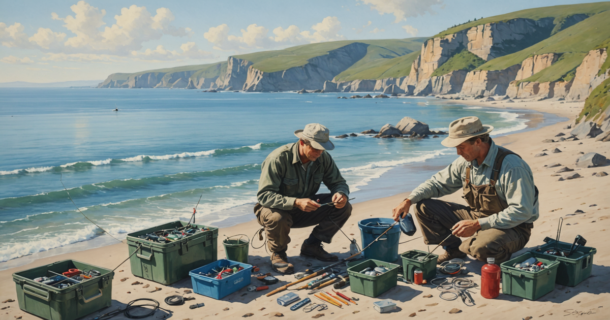 An angler setting up gear for salmon shark fishing