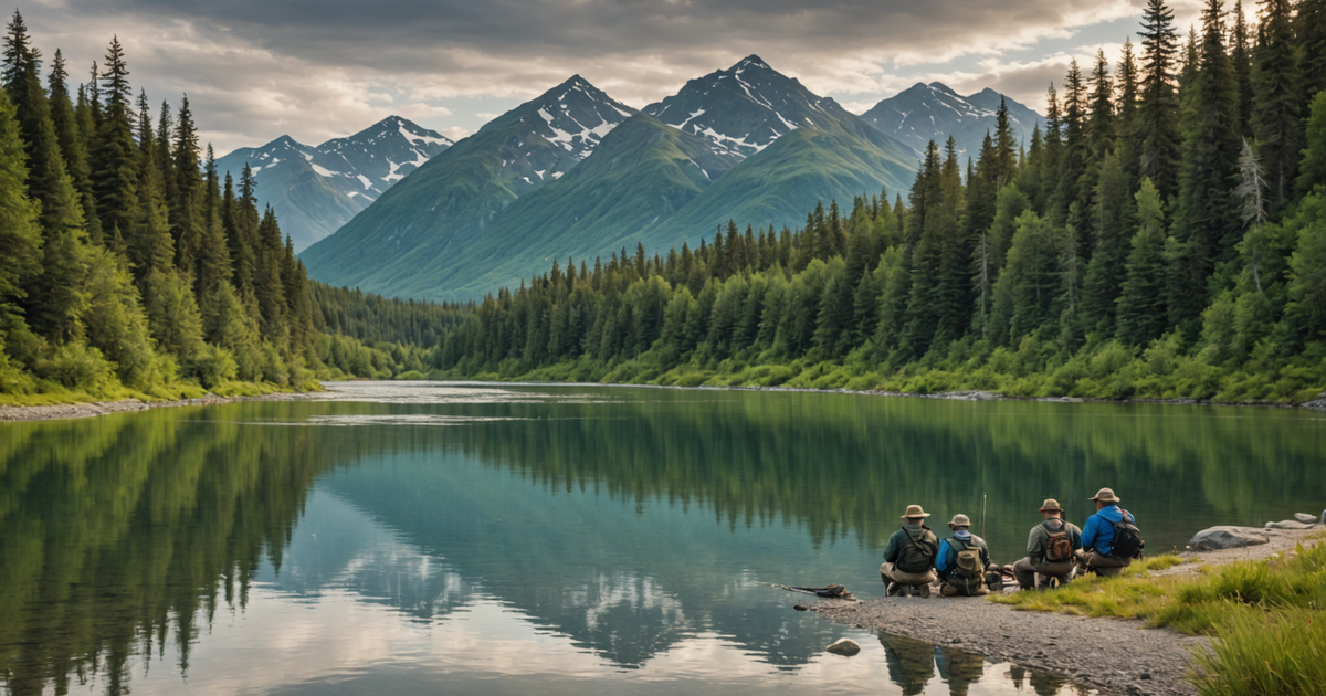 Anglers fishing for salmon in Alaskan rivers