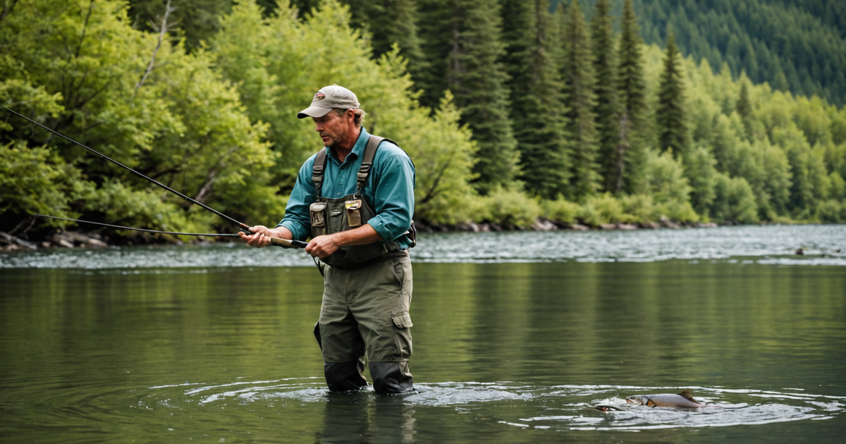 An angler practising catch and release in an Alaskan river