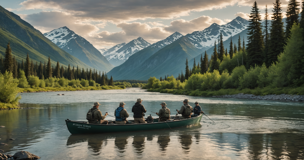 A group of anglers fishing on a pristine Alaskan river