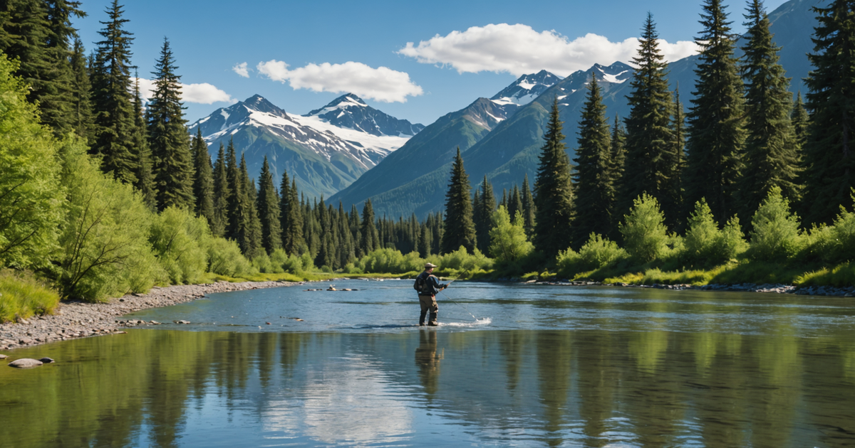 An angler catching salmon in an Alaskan river