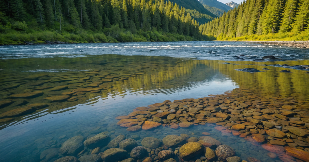 A pristine Alaskan river teeming with salmon during their spawning run