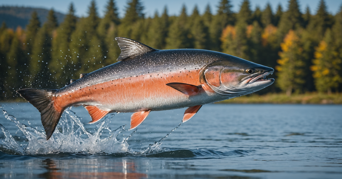 A majestic King Salmon leaping from the water