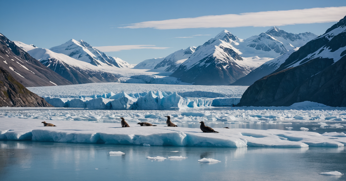 Scenic view of Alaskan glacier with wildlife