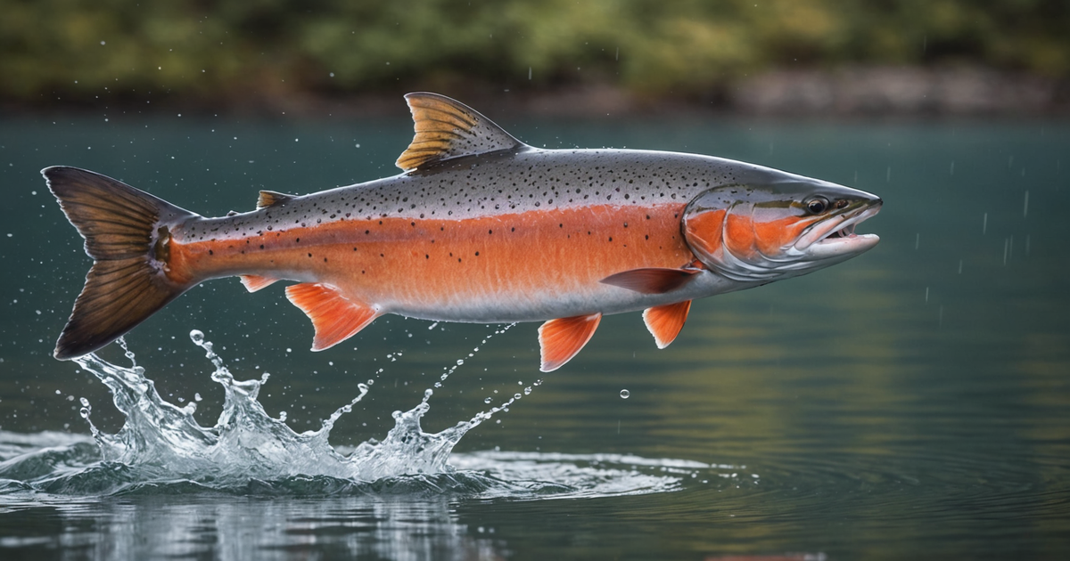 An illustration of a Coho Salmon jumping out of the water