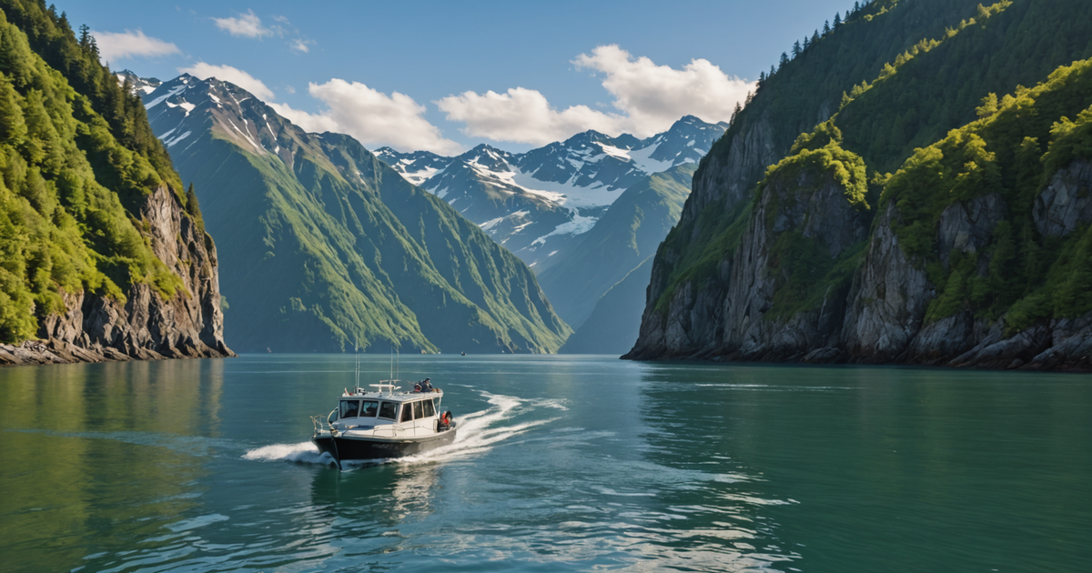 A charter boat navigating the waters of Resurrection Bay with anglers eagerly casting lines.