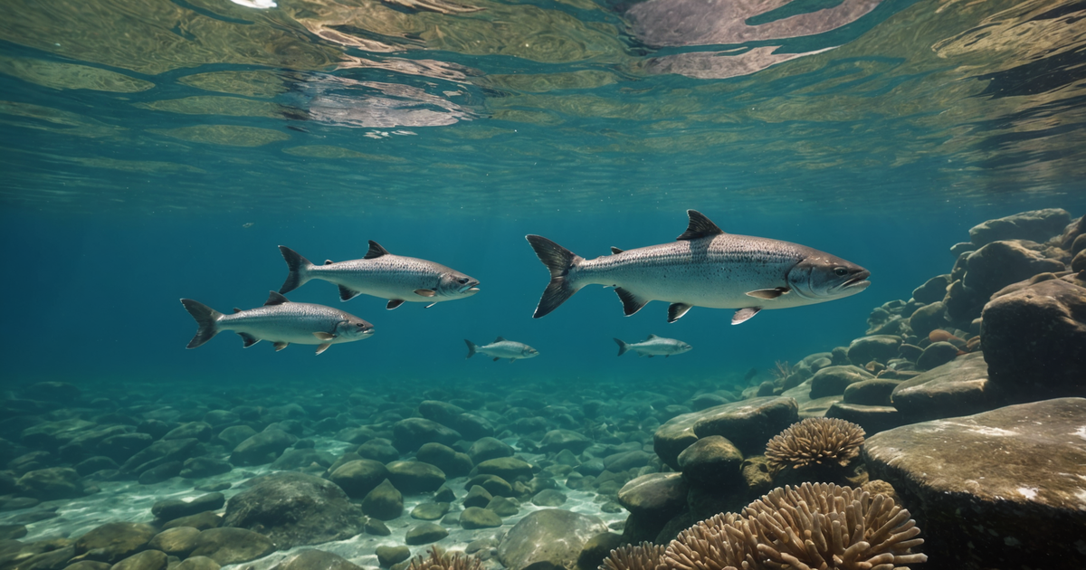 A vibrant image of different salmon species in Alaskan waters.