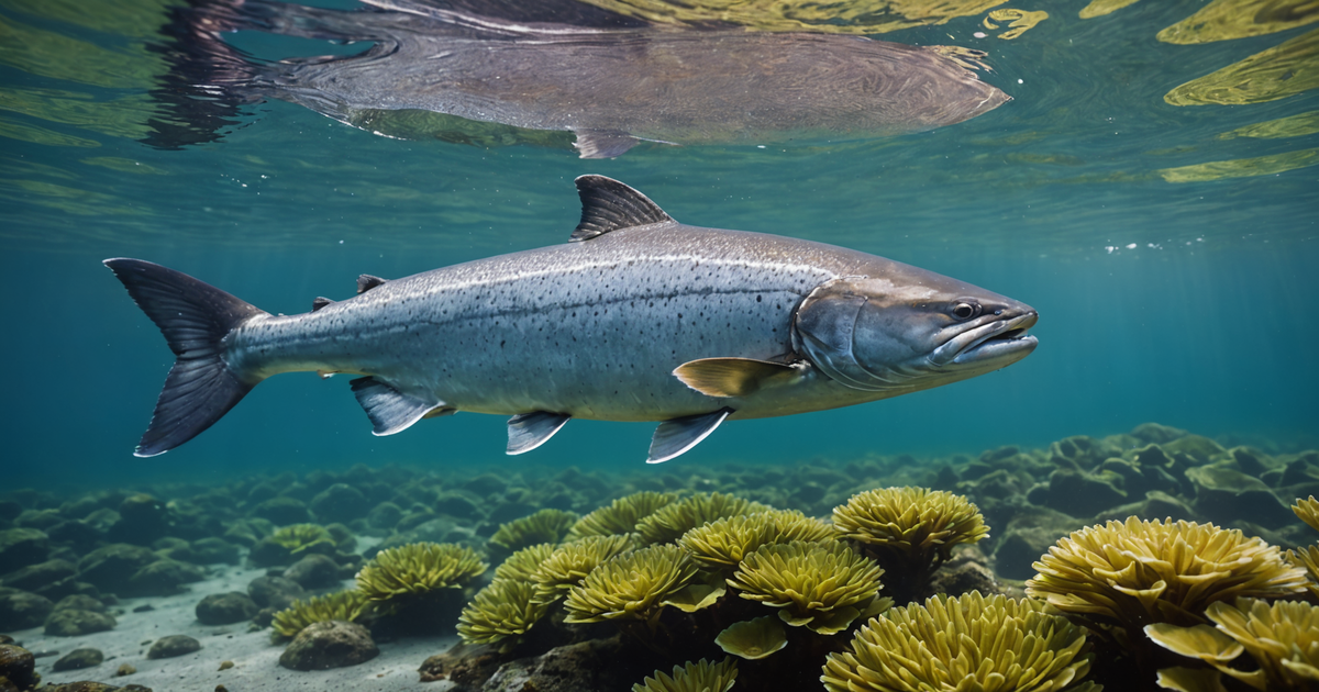 A majestic King Salmon swimming in Alaskan waters