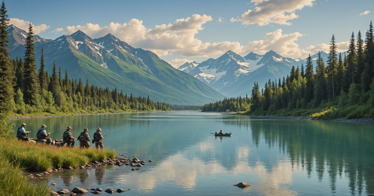 Anglers fishing on the Kenai River with scenic mountain backdrop
