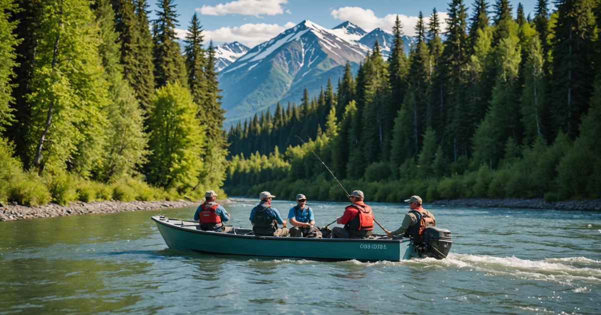 A guided fishing tour on the Kenai River with anglers catching red salmon