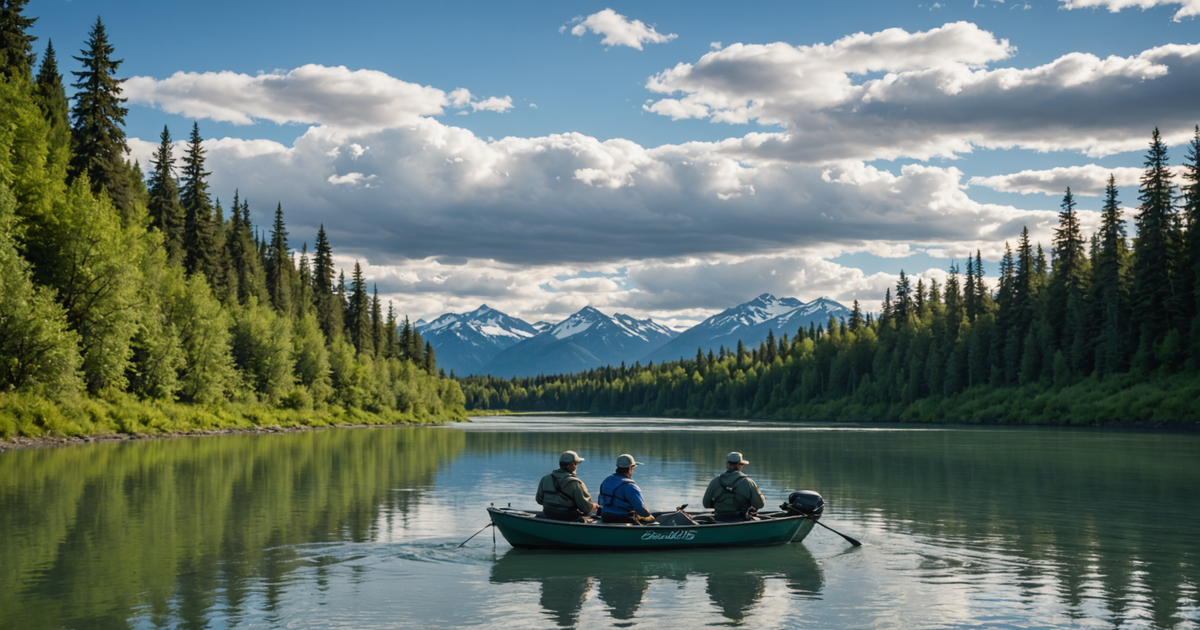 A guided fishing trip on the Kenai River, featuring anglers reeling in silver salmon