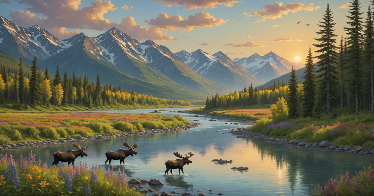 A scenic view of the Kenai River ecosystem, showcasing its diverse wildlife and lush landscapes