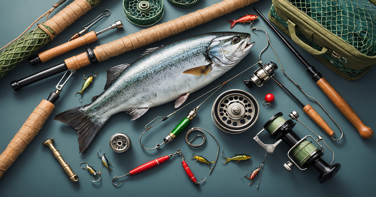 A selection of fishing gear appropriate for red salmon fishing