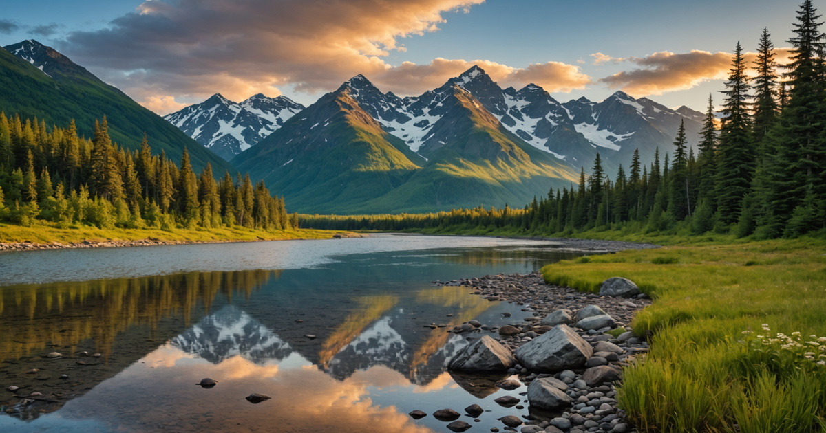 Majestic Alaskan landscape with mountains and a river