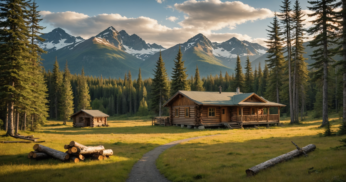 Rustic cabin accommodation surrounded by Alaskan wilderness