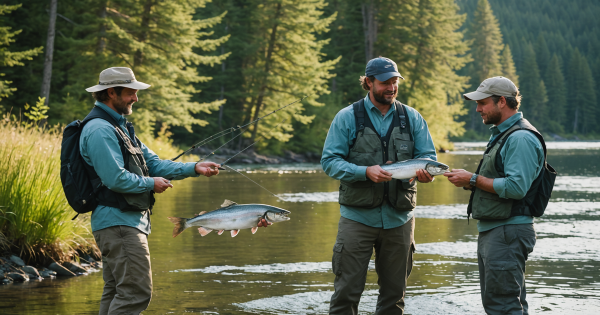 A group of anglers with a local guide holding a freshly caught silver salmon coho.