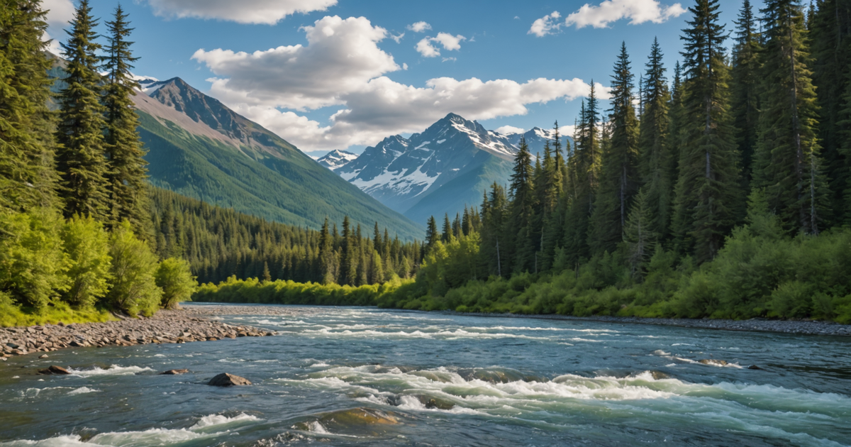 A beautiful Alaskan river with salmon swimming upstream.