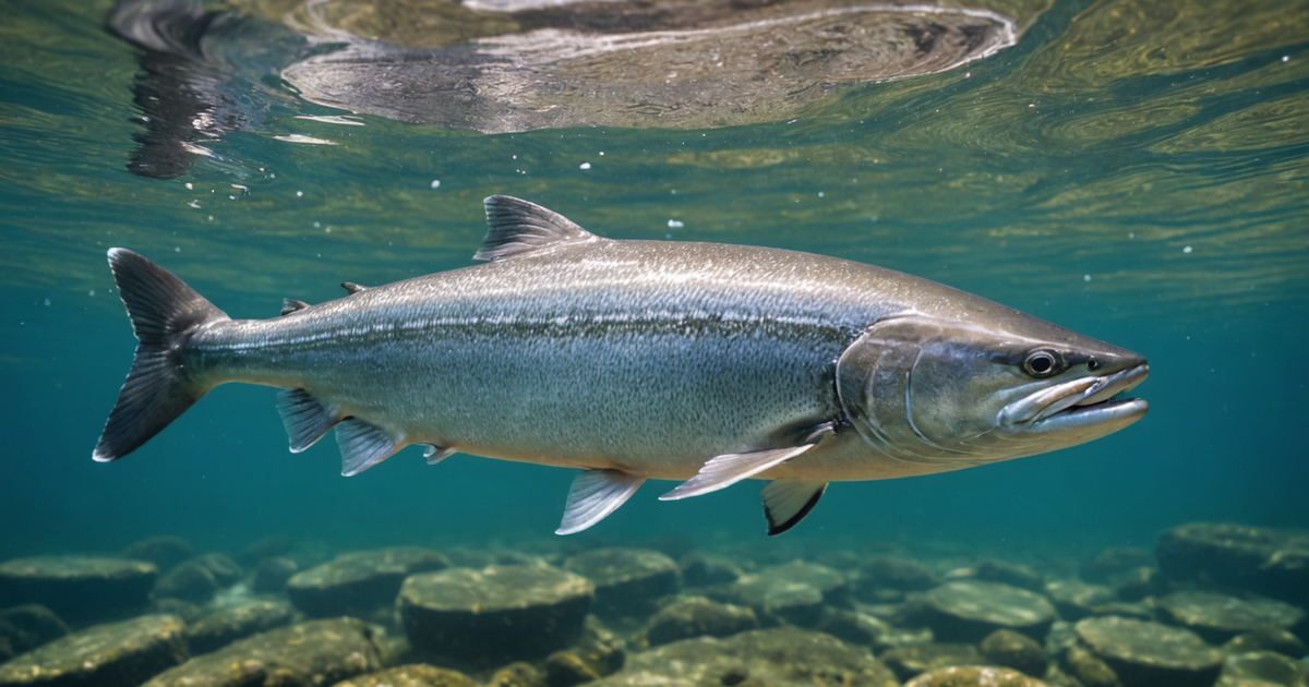 A close-up of a silver salmon in its natural habitat, showcasing its distinctive colours and markings.