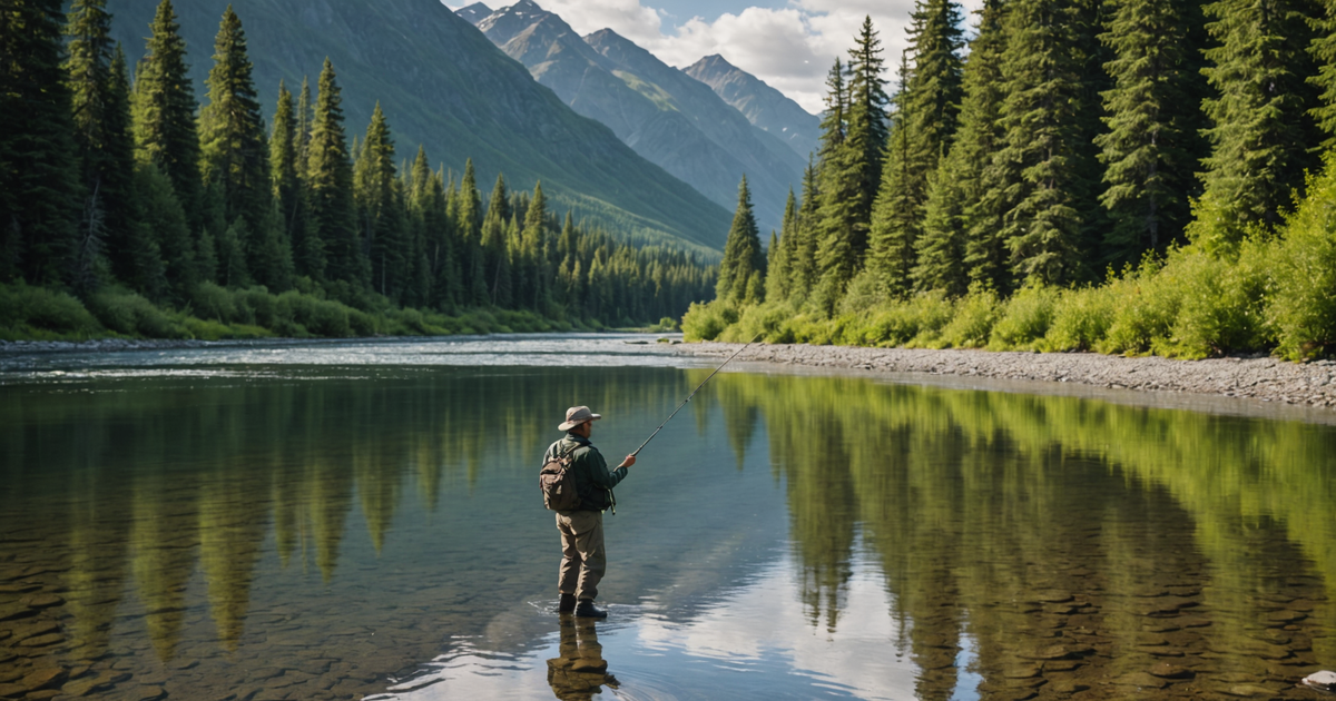 Angler casting fly in Alaskan river