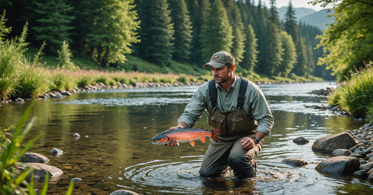 Angler Releasing a Salmon