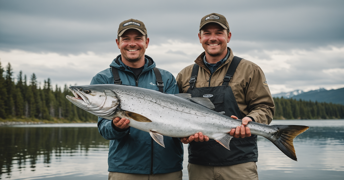 An angler proudly displaying a King Salmon catch