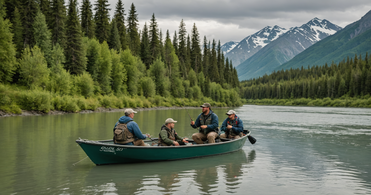 An experienced guide assisting a group of anglers on the Kenai River
