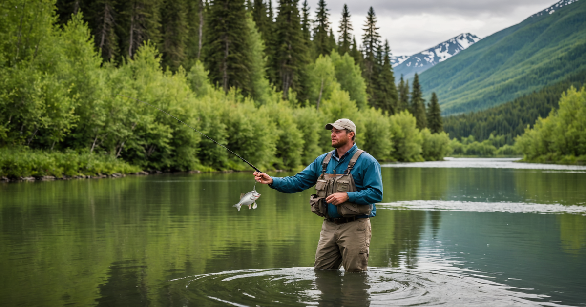 An angler practising catch and release on the Kenai River
