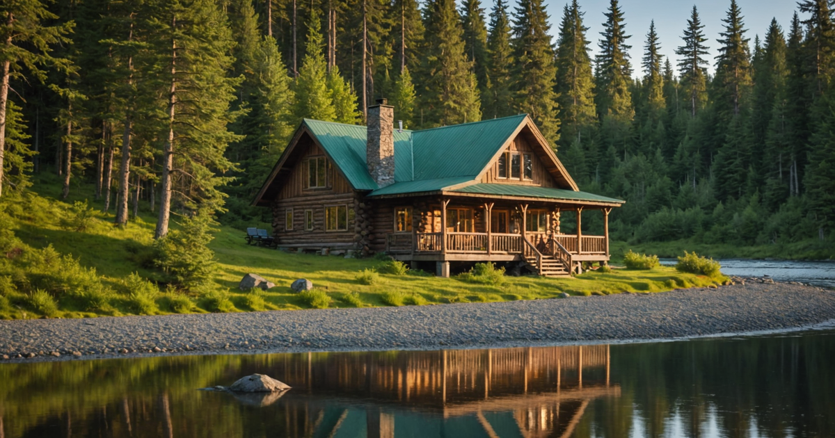 A cosy cabin in the Alaskan wilderness, perfect for anglers seeking king salmon.