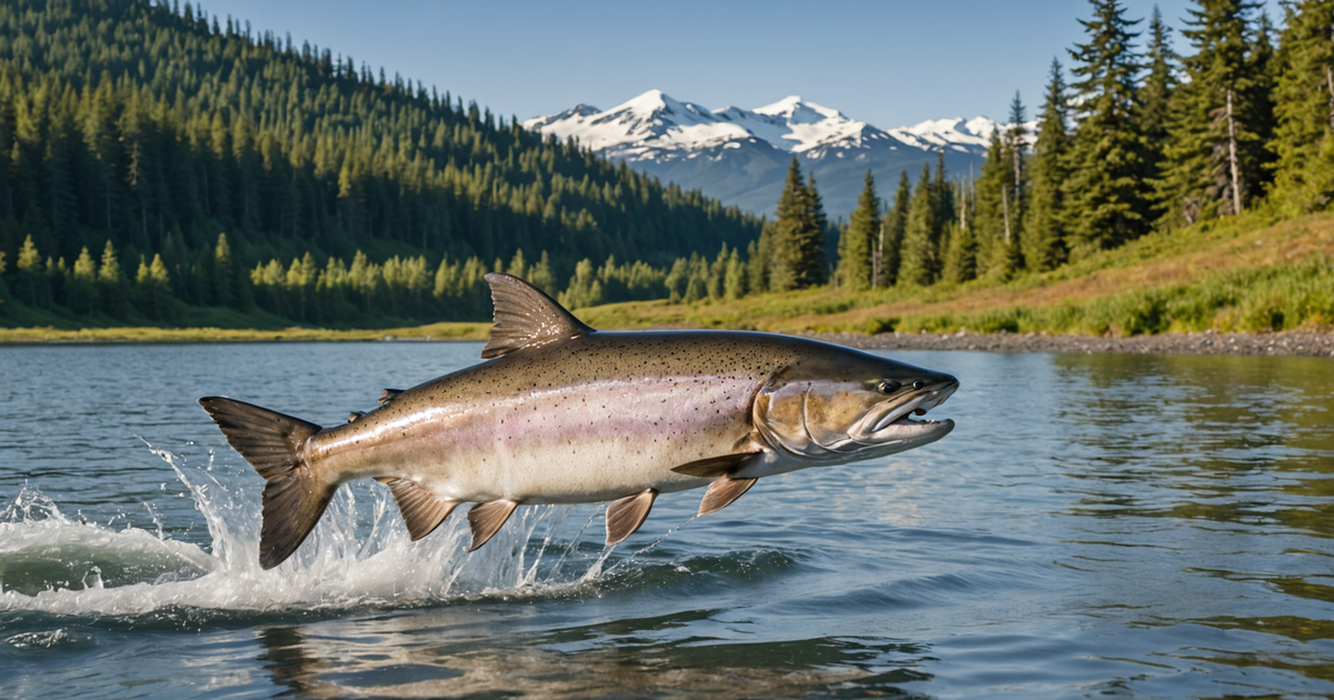 A large Chinook Salmon being caught in Alaskan waters