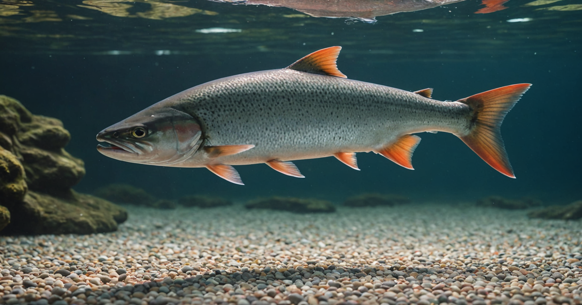 A female pink salmon creating a redd in a gravel bed