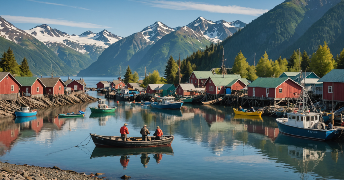 A bustling Alaskan fishing community during pink salmon season