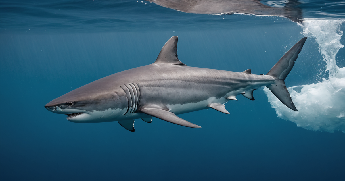 A salmon shark swimming in the icy waters of Alaska, showcasing its distinctive torpedo-shaped body.