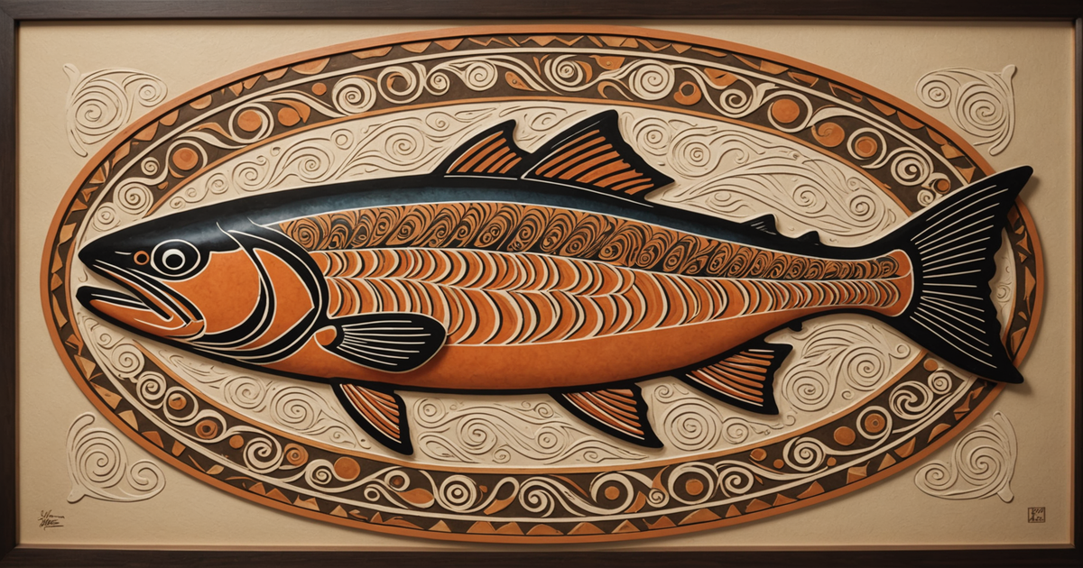Indigenous Alaskan Art Depicting Salmon