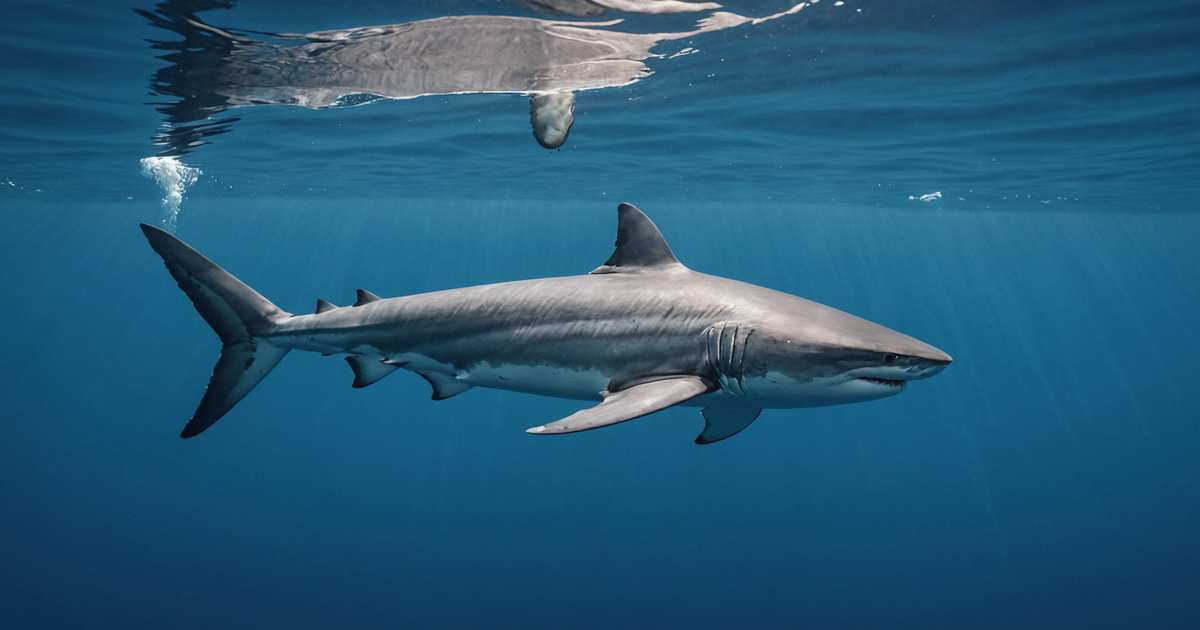 A salmon shark gliding through the Alaskan waters, showcasing its sleek body and powerful fins.