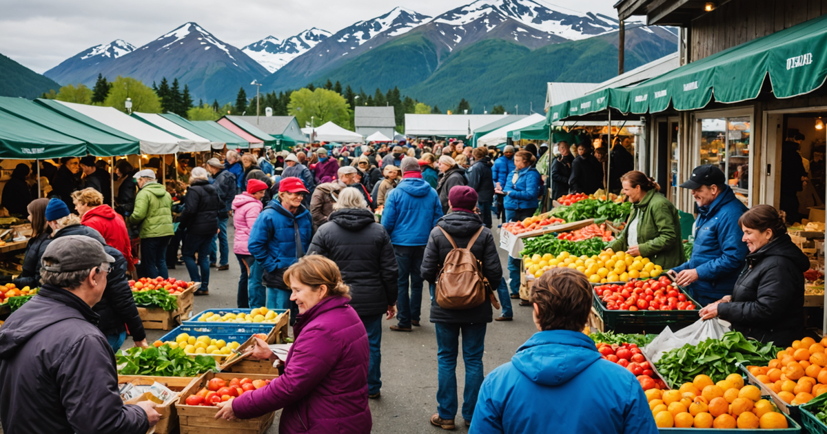 A bustling market scene in Seward during the derby festivities
