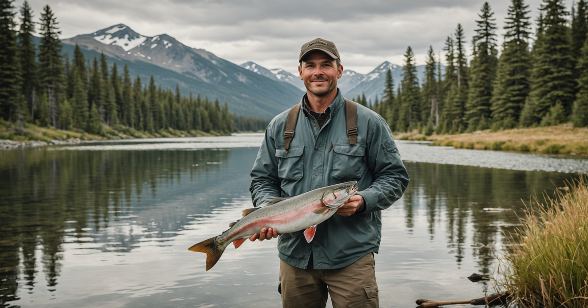 An angler with a freshly caught sockeye salmon