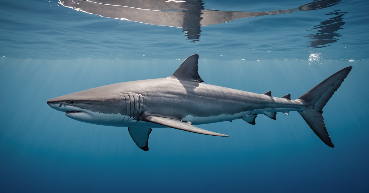 A salmon shark swimming in the clear waters of the Gulf of Alaska