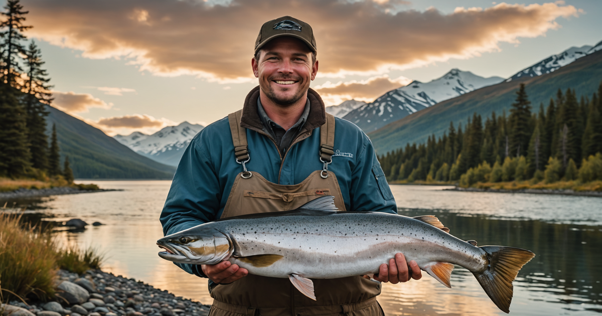 An angler holding a large king salmon caught in Alaska