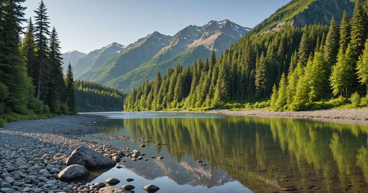 A scenic view of an Alaskan river, ideal for chinook salmon fishing.