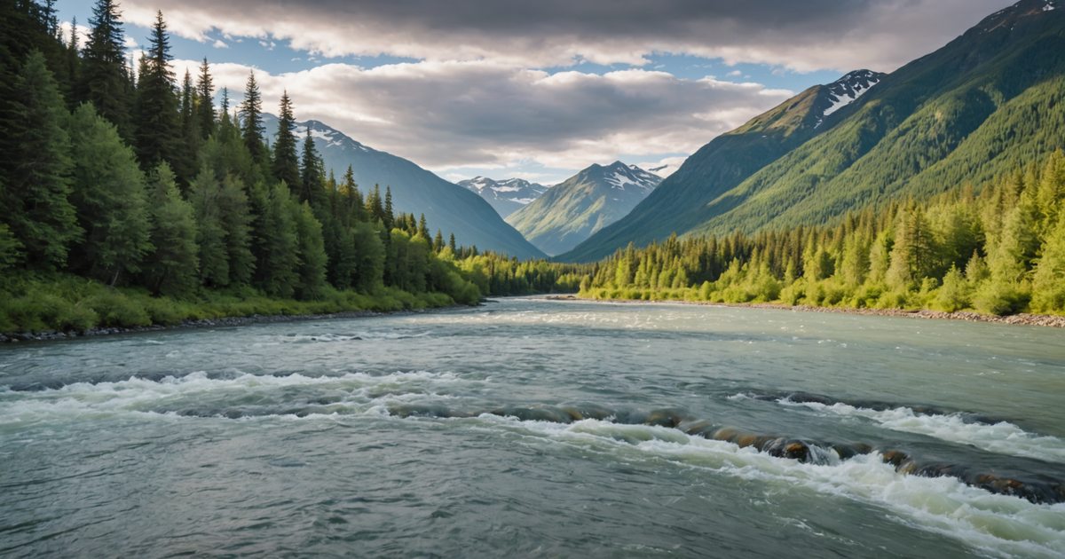A picturesque Alaskan river during chum salmon spawning season