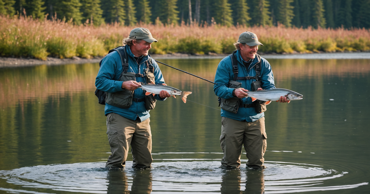 A guide assisting an angler with a coho salmon catch