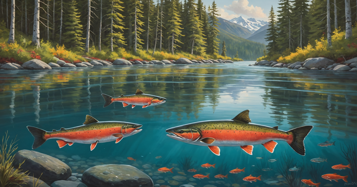 Illustration of the five main salmon species in Alaska