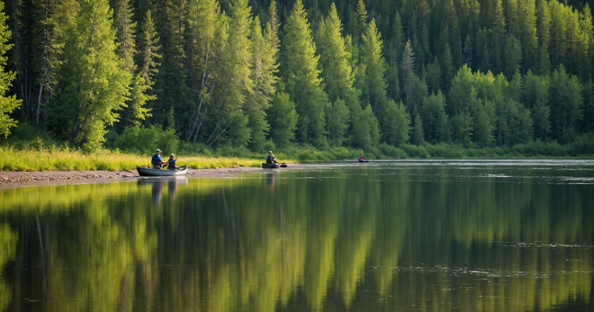 A serene view of the Chena River with anglers fishing from the banks.