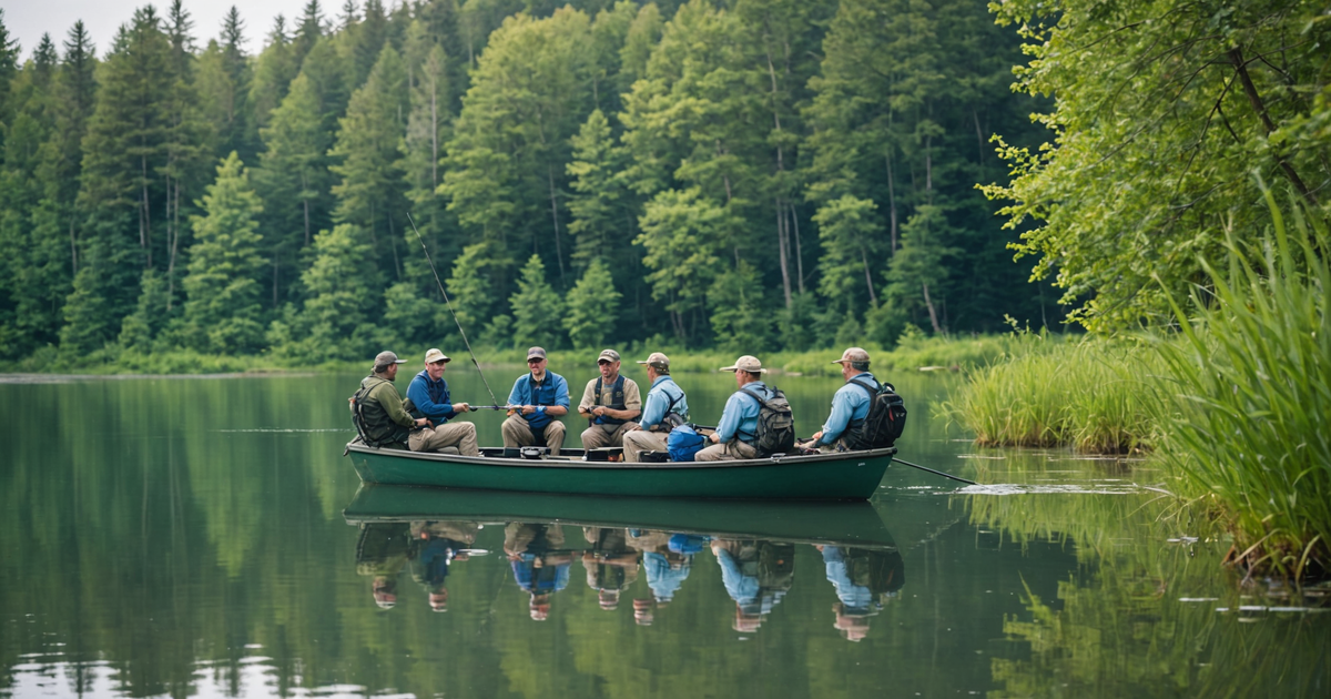 A group of anglers on a guided fishing trip with a local expert.