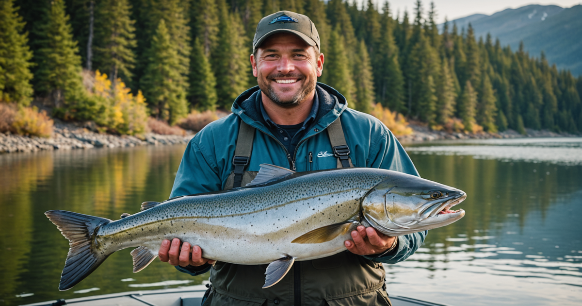 An angler proudly holding a large Chinook salmon, demonstrating the potential size these fish can reach.