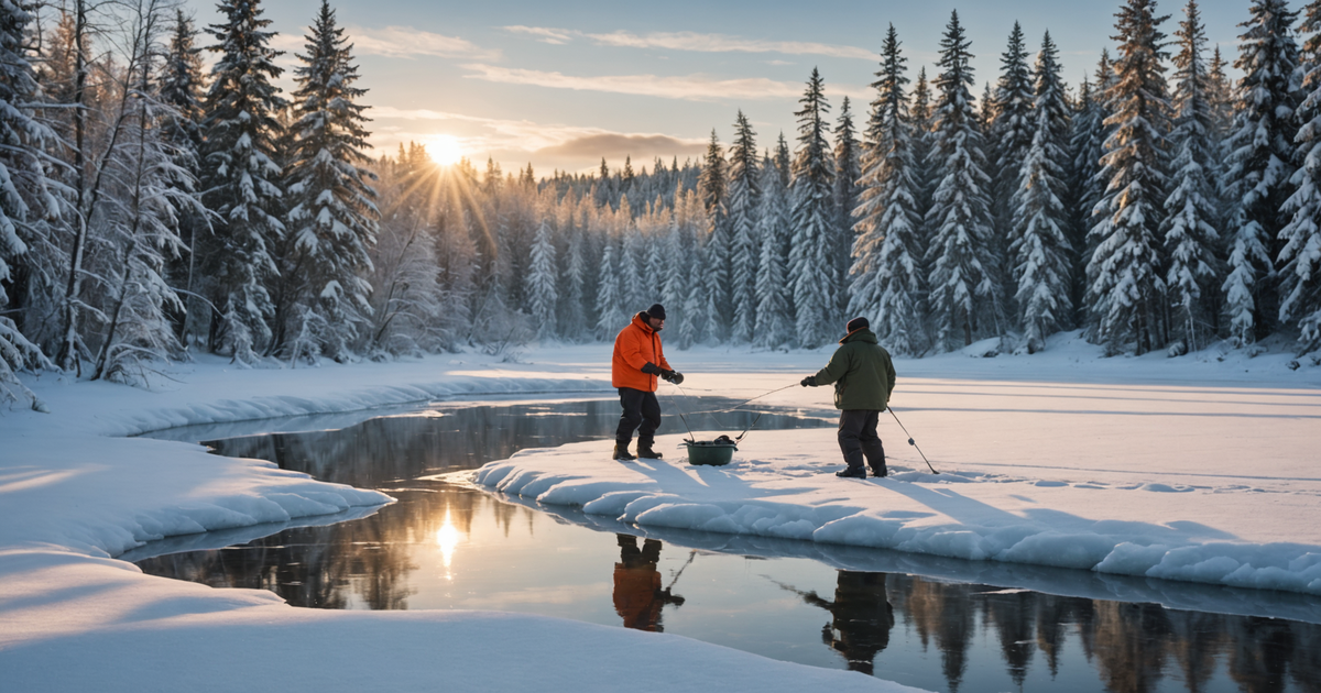 An angler successfully catching a salmon through the ice, showcasing the thrill of the catch.
