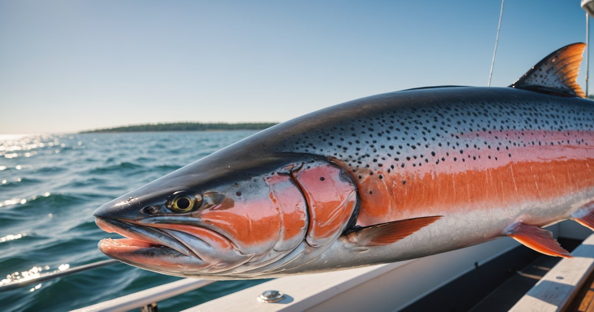 Close-up of a successful king salmon catch on a charter boat