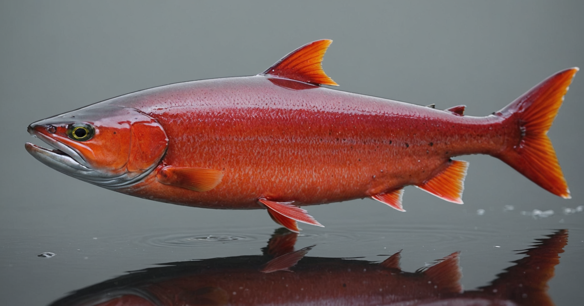 A close-up of a sockeye salmon, highlighting its distinctive red colour.