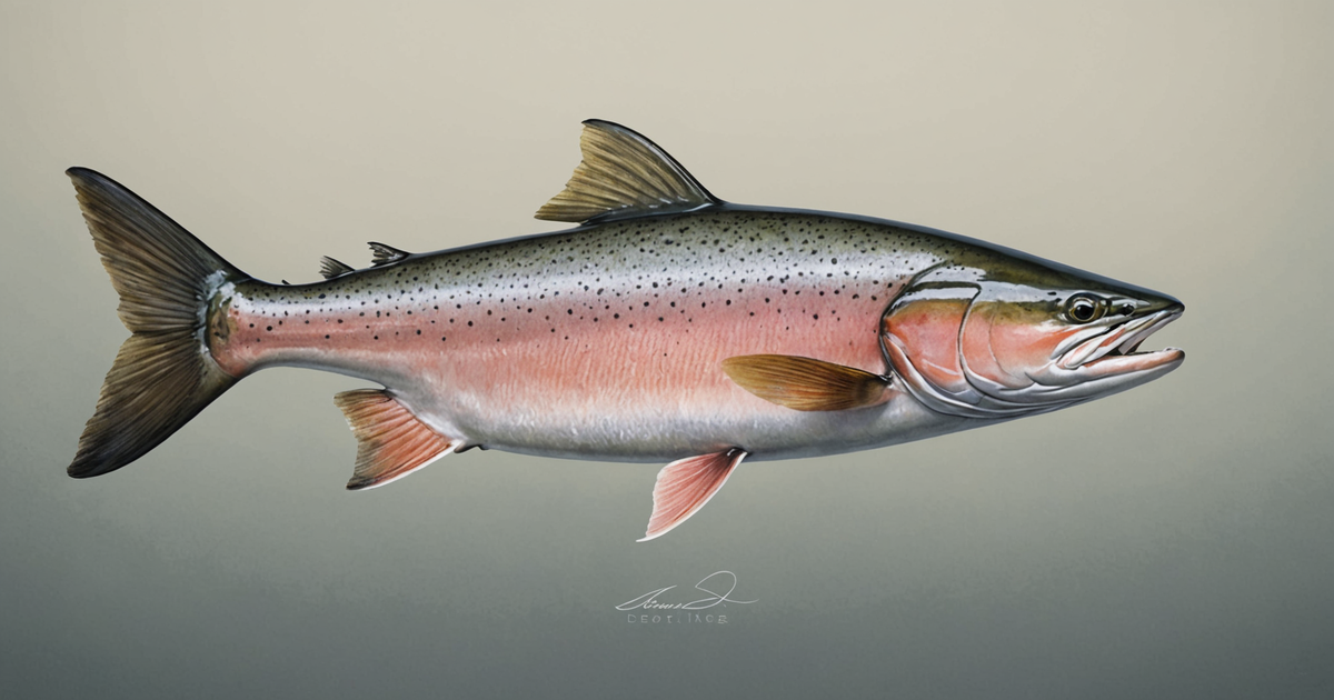 Illustration of a pink salmon with identifying features highlighted